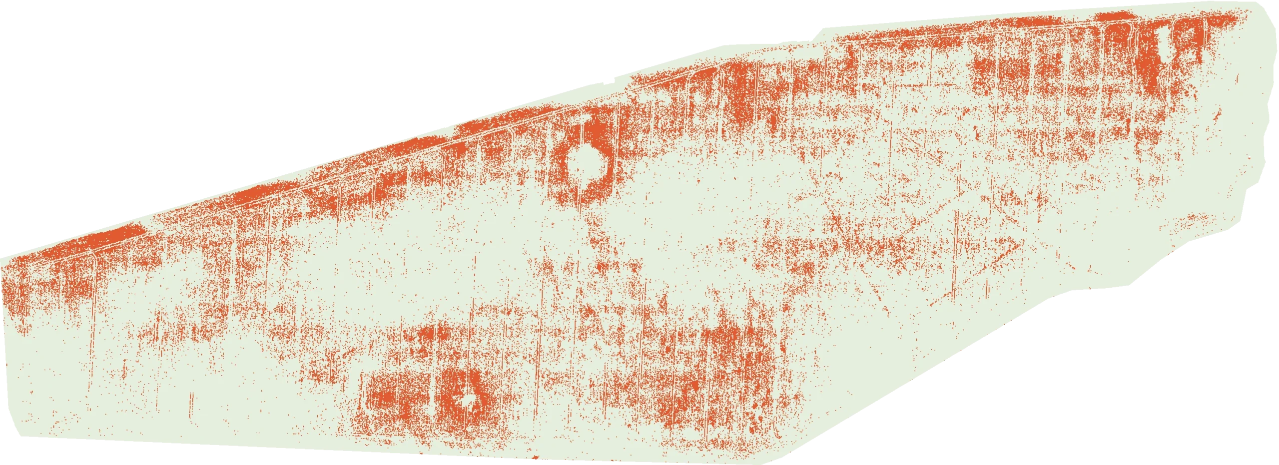 Karte mit orange markierten Prüfflächen aus der vorhandenen Distelauswertung